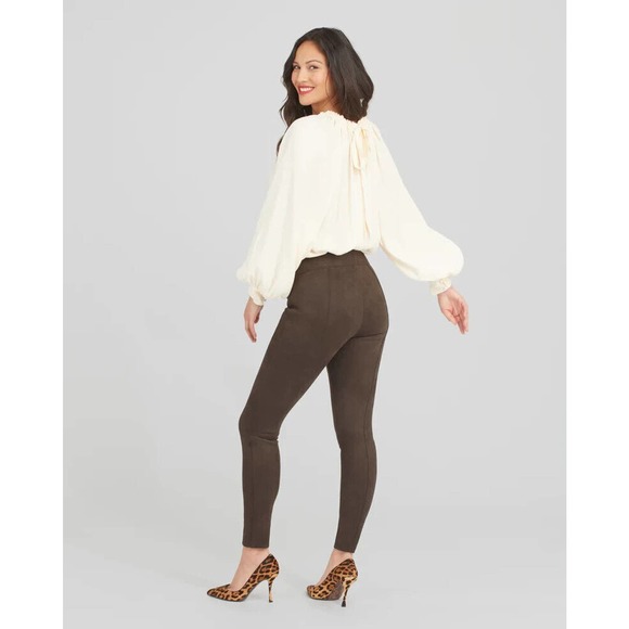 SPANX Faux Suede Leggings Chocolate Brown Pull On Women's Size Medium H14477 - Picture 15 of 15